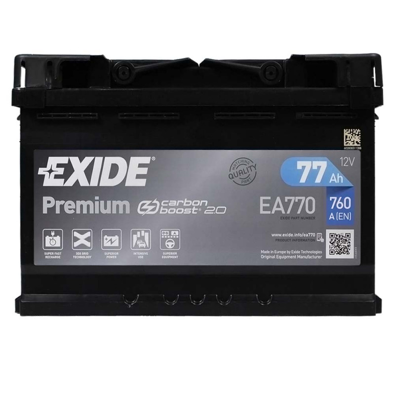 Акумулятор легковий EXIDE Premium 12B 78Ah 760A плюс справа (R+) кальцієвий (Ca/Ca) 278X175X190мм (EA770)
